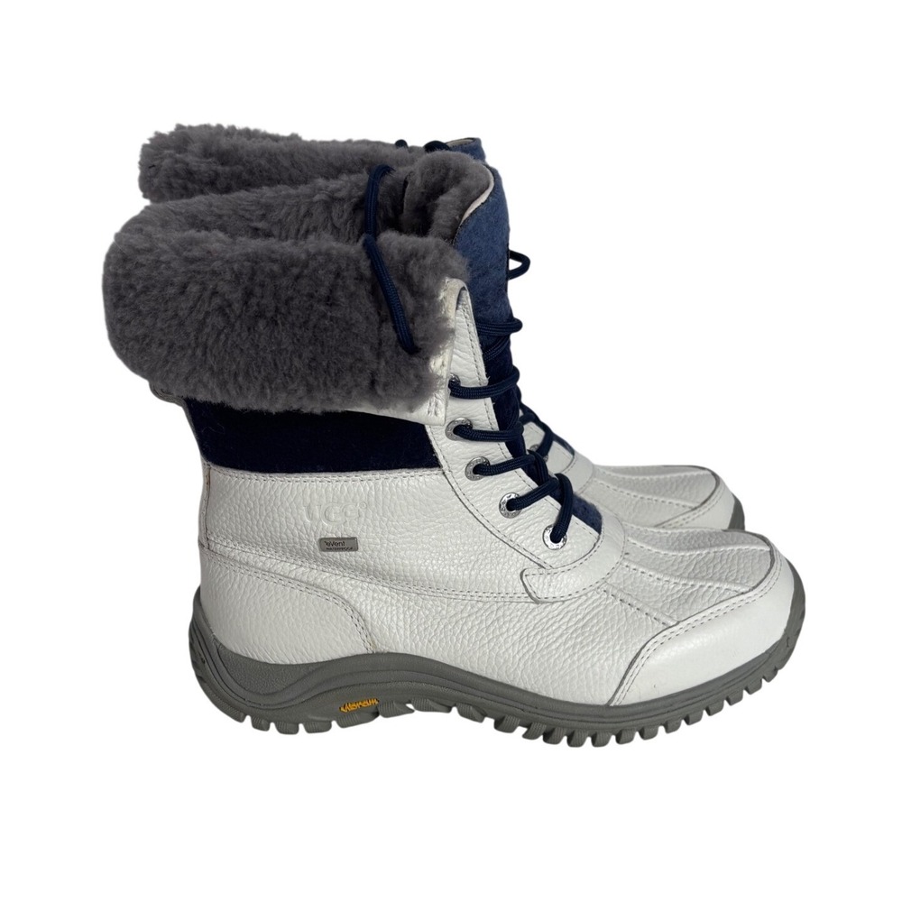 UGG Adirondack II Waterproof Winter Boots White Navy Leather Vibram 1013505 8.5